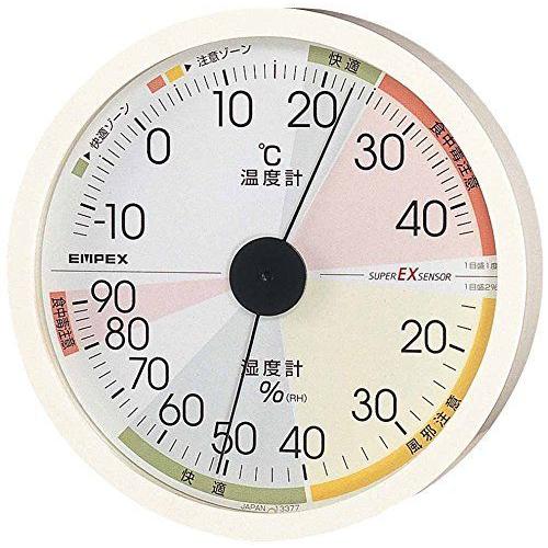 エンペックス気象計 温度湿度計 高精度ユニバーサルデザイン 壁掛け用 日本製 ホワイト EX-2821