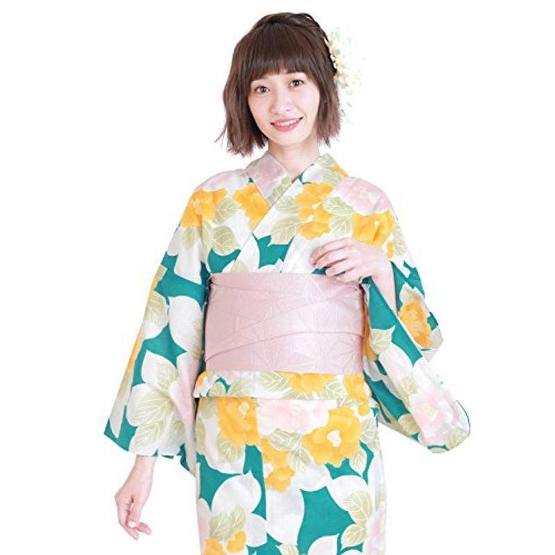 ソウビエン 浴衣セット レディース レトロ Bonheur Saisons ボヌールセゾン 青緑色 エメラルドグリーン 白 黄色 ピンク