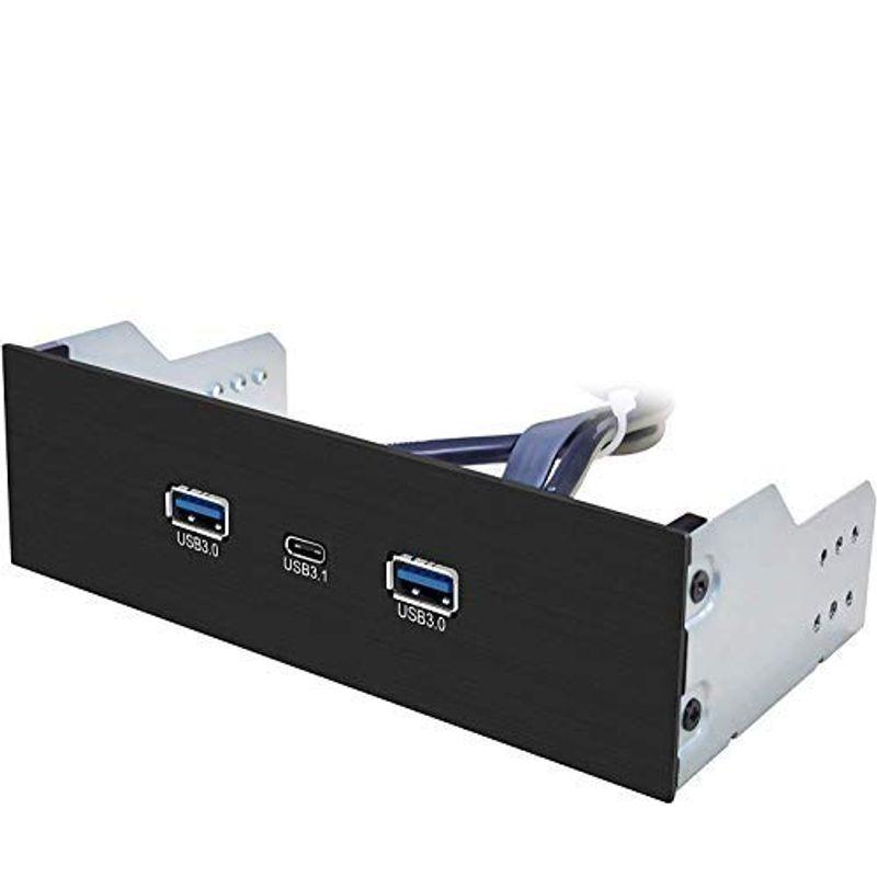 EZDIY-FAB USB 3.0 2ポート  USB 3.1タイプC GEN2-5.25インチフロントパネルUSBハブ 20Pinコネクタ