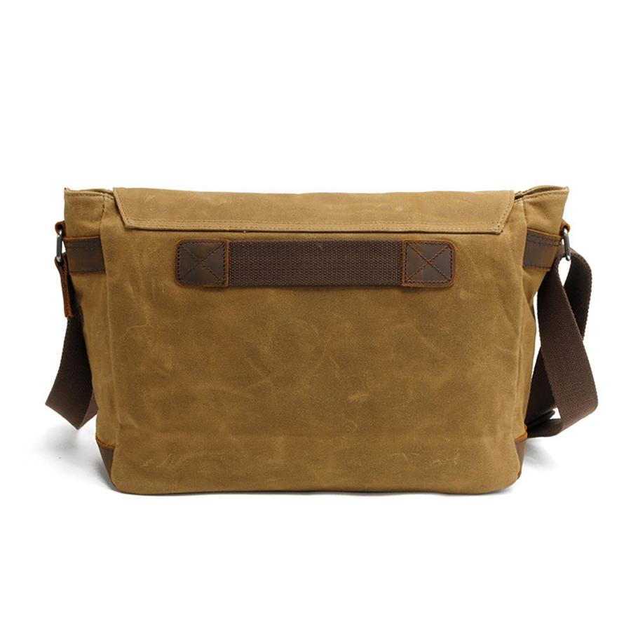Men's Waxed Canvas Messenger Bag Shoulder Crossbody Laptop Bag Satchel  (M49_Army Green)