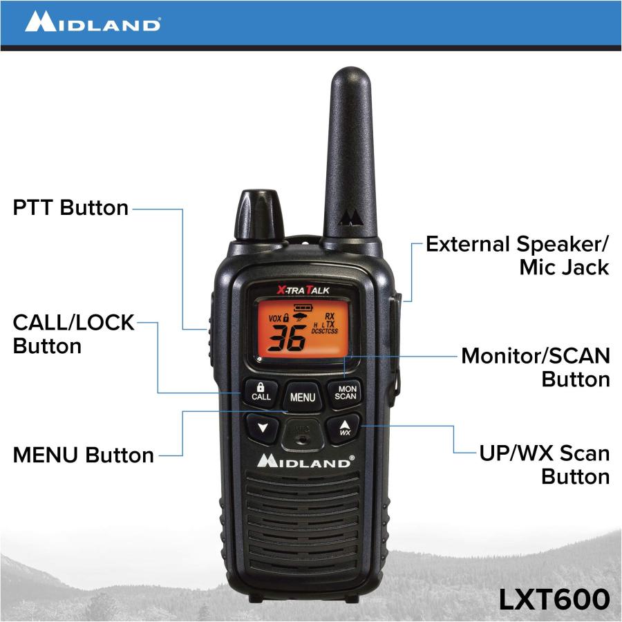 Midland　LXT600VP3　36　Range　to　Black　10)　Radio　30　Mile　of　(Pack　Talkie　Walkie　Two-Way　Channel　FRS　Up