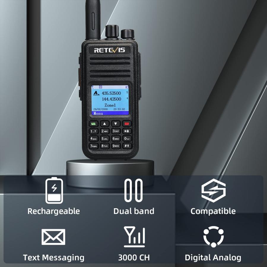 Retevis　RT3S　DMR　Radio,　Long　Emergency　Way　Dual　Walki　Radio,　SMS　Time　Dual　Range　2000mAh　Dual　Radio,　Alarm,　Scanning　Band　Handheld　Slot　Digital　Band