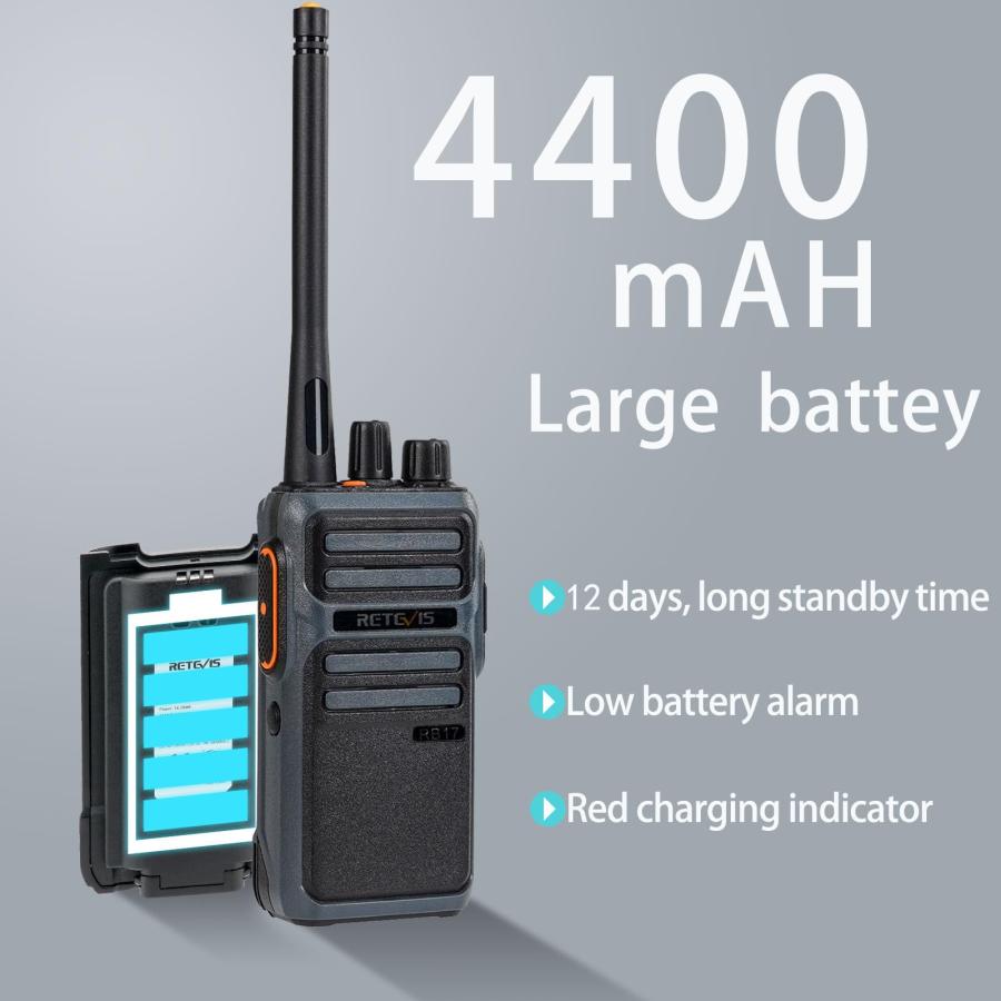 Retevis　RB17　Walkie　Large　for　Handsfree　Talkie　Rechargeable,4400mAh　Two　Way　Way　Duty　Capacity　Radio　Radios　Alarm,Portable　Battery　Adults,Heavy　for　H