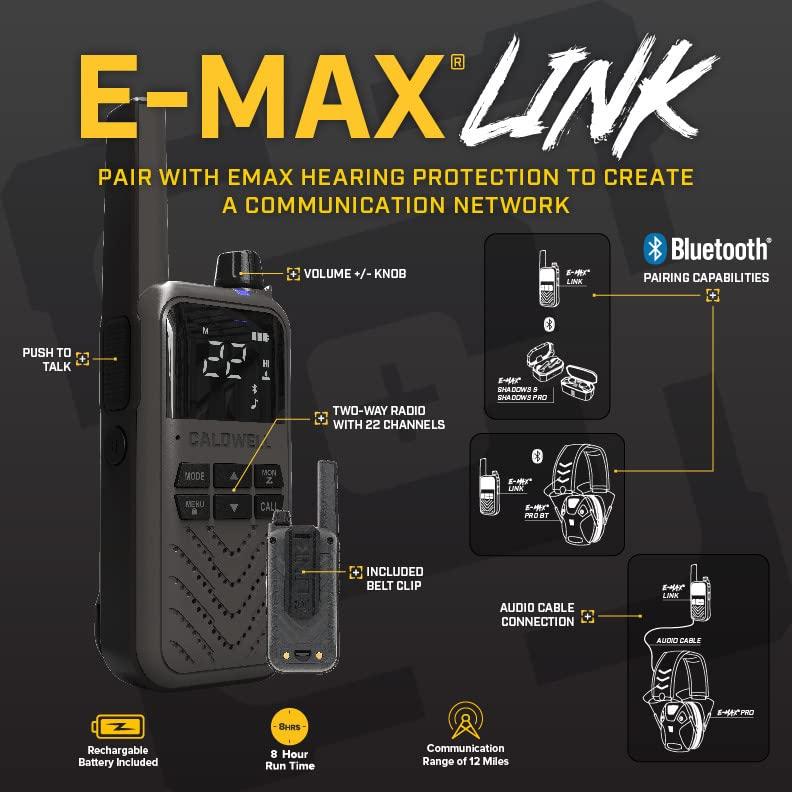 Caldwell　E-MAX　Link　Range　Electronic　Hearing　Device　Talking　Black　Tan　for　for　and　Pairing　Shooting,　Pro　E-MAX　Target　and　Protection　Hunting,