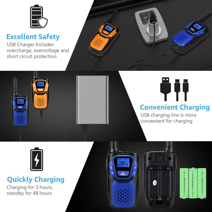 Walkie　Talkies　Pack,　Channel　Micro-USB　Easy　Use　Battery　Lan　Way　Range　Weather　Charger　Walky　NOAA　with　to　Rechargeable　Long　Radio　Family　Gift　Talky