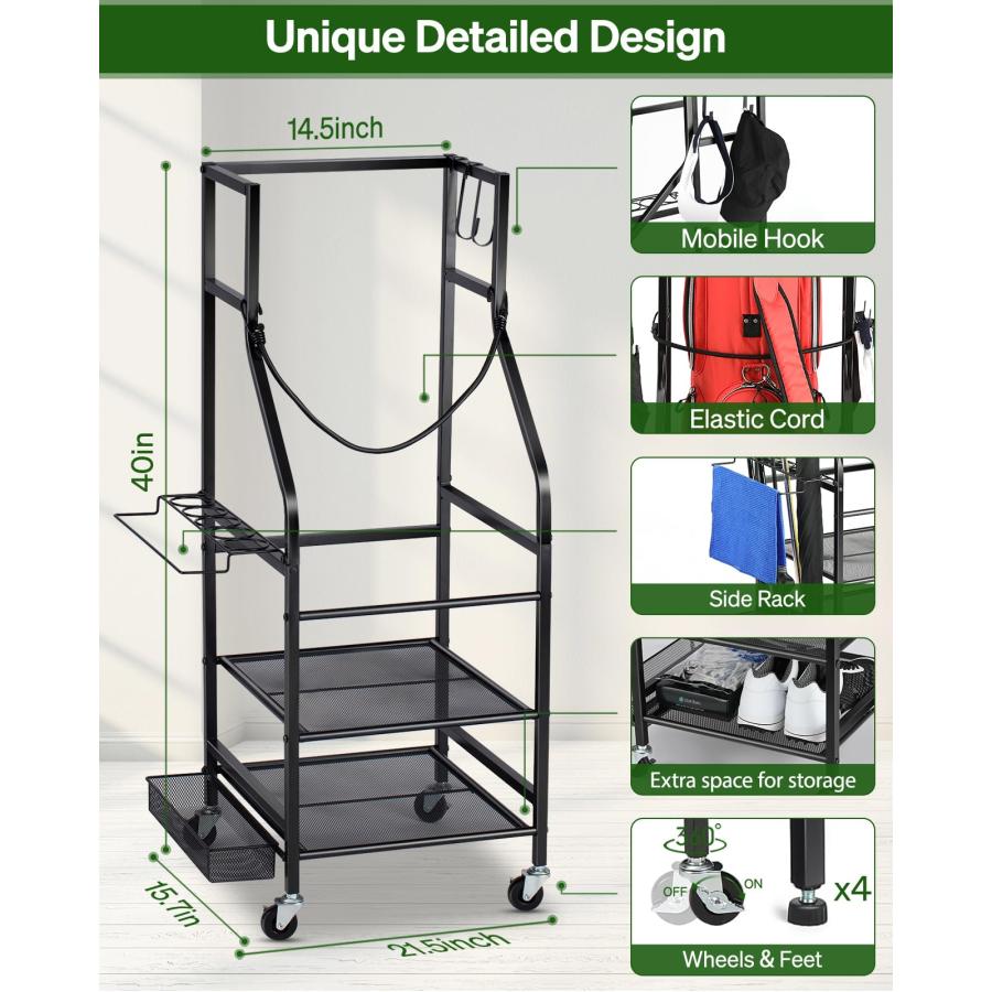 FHXZH ゴルフバッグ 収納 ガレージオーガナイザー ゴルフバッグスタンド シングルゴルフバッグ ゴルフクラブ ゴルフ用品アクセサリー ゴルフバッグ収納ラック キ 