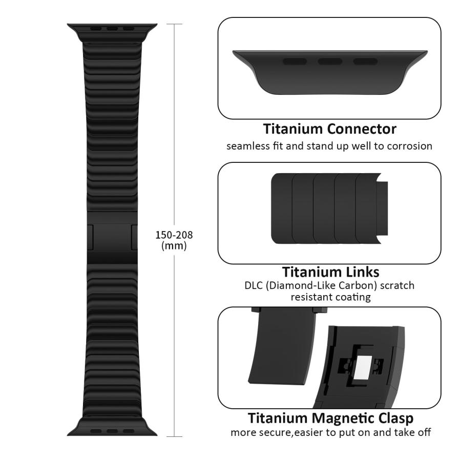 ACESTAR ブラックチタンバンド Apple Watch Ultra 2/1バンド 49mm | チタン磁気クラスプ | チタンリンク | チタンコネクタ | iWatch 49mm 45mm 44mm Series 9/8/ 49mm