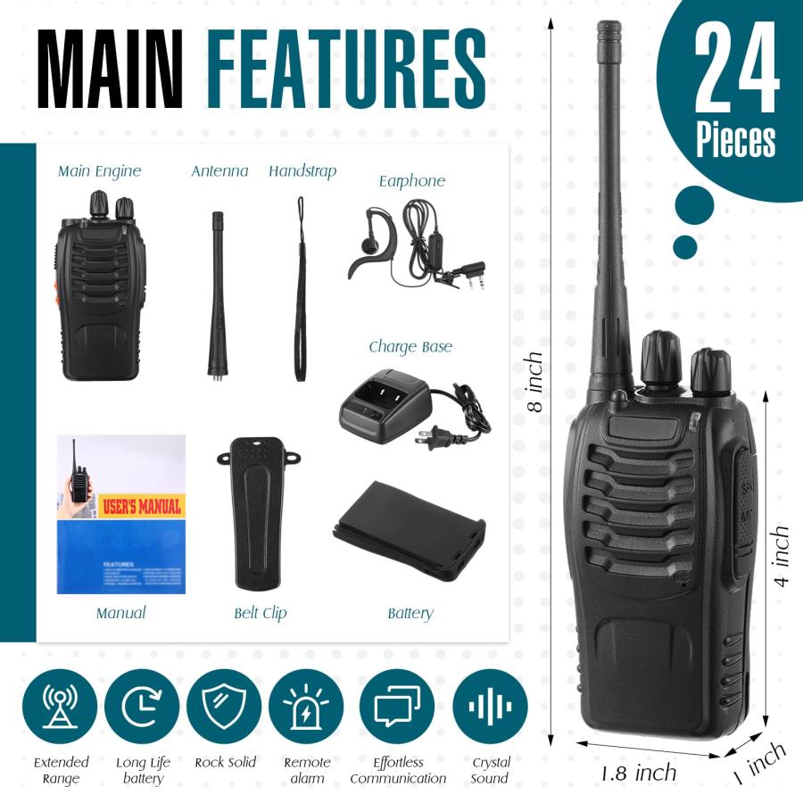 24　Pcs　Walkie　Talkies　Radio　Set　Bulks　Charger　for　for　Talkies　Talkies　with　Base,　Adult　Earpiece　Walkie　Walkie　Antenna　with　Battery,　Way　Headset　Work