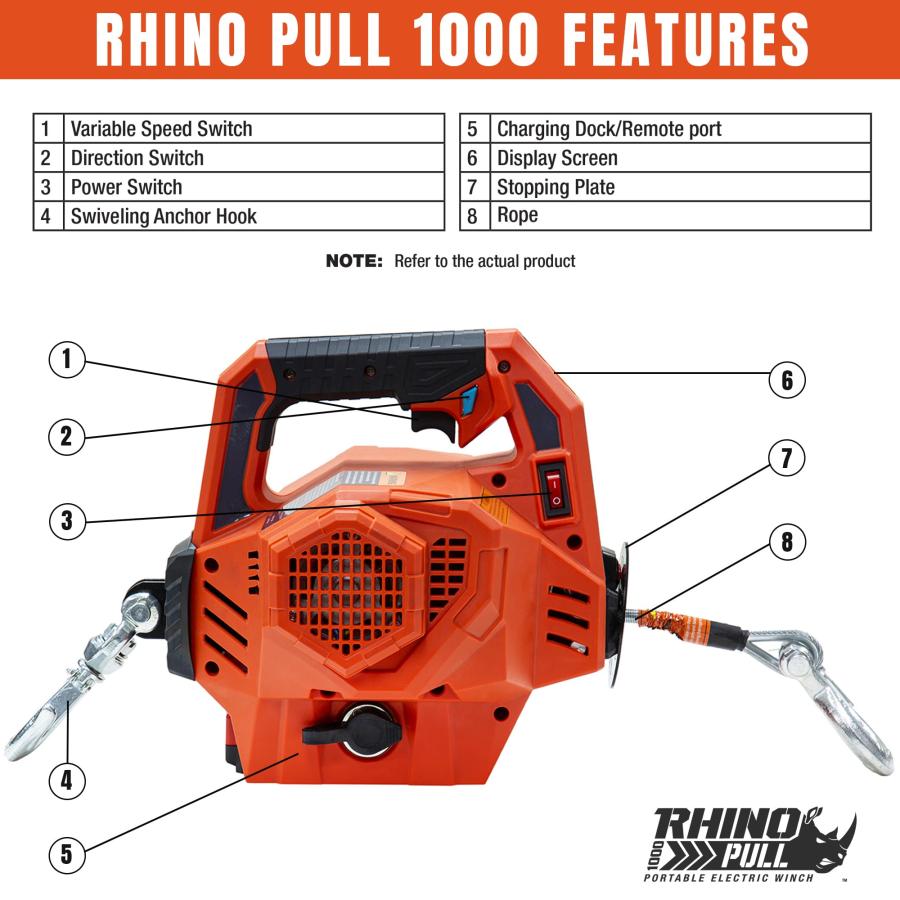 Mile Marker Rhino Pull 100024V ポータブル電動ウインチ バッテリー駆動ウィンチ 1/2トン (1000ポンド