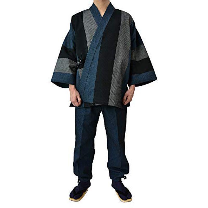日本製 作務衣 厚地変り刺子かつお 着物 浴衣 縞 しま 柄 縞 素材