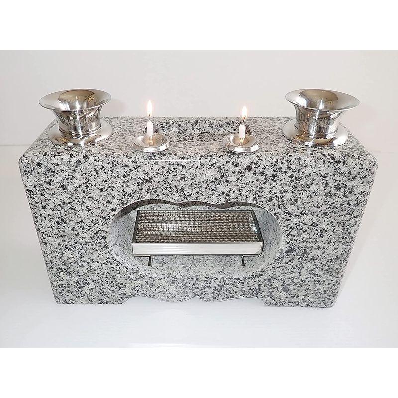 花立 香炉 墓石用花立 一体型白みかげ石（ロウソク立付） 独特の上品