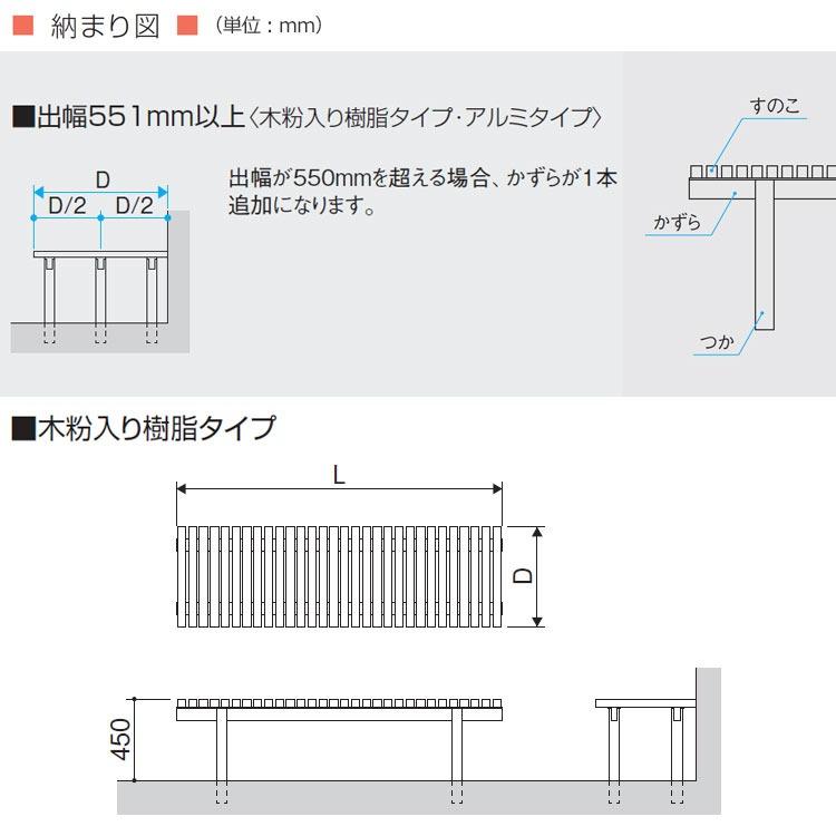 縁側 縁台 濡れ縁 濡縁 木粉入り樹脂タイプ NEM-6040 間口1800×出幅1100×高さ450mm ベンチ 屋外 三協アルミ 三協立山アルミの画像
