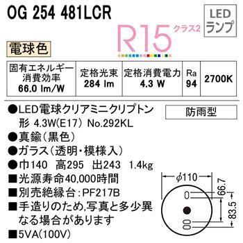 LED　照明　LED　ポーチライト　ODELIC　254　481LCR　オーデリック　門灯　LEDライト　OG　屋外　外灯　OG254481LCR