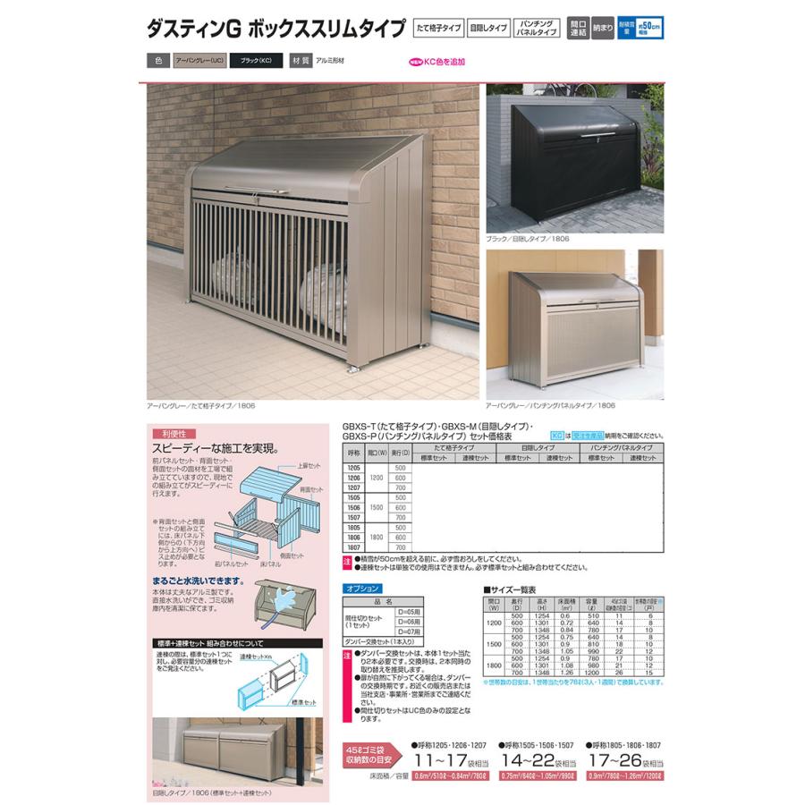 ゴミ箱 ダストボックス 三協アルミ ゴミ収納庫 ダスティンG ボックススリムタイプ 目隠しタイプ 標準セット サイズ：W1200×D500 呼称：1205 GBXS-M_2