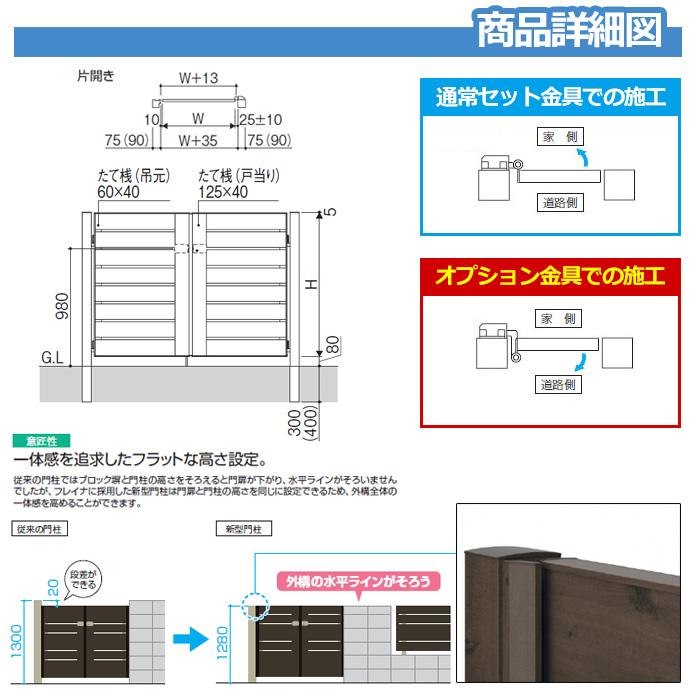 門扉 形材門扉 フレイナY2型 木調タイプ 片開きセット 門柱タイプ 呼称：0712(W700×H1200) 三協アルミ 三協立山アルミ WM-Y2 送料無料｜sungarden-exterior｜03