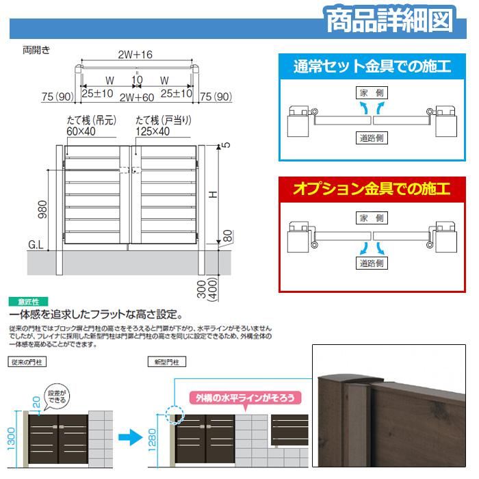 門扉 形材門扉 フレイナY2型 木調タイプ 両開きセット 門柱タイプ 呼称：0816(W800×H1600) 三協アルミ 三協立山アルミ WM-Y2 送料無料｜sungarden-exterior｜03