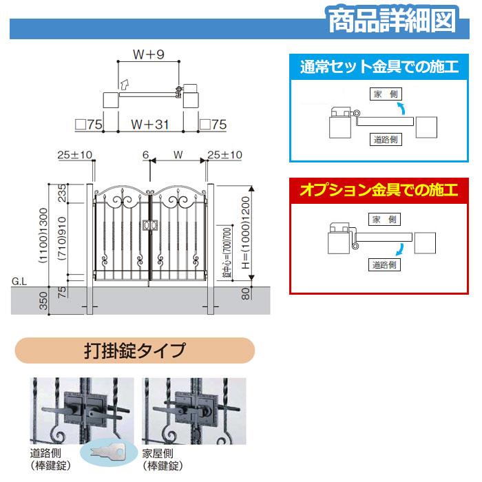 門扉　トラディシオン門扉　1型　片開き・門柱セット　片開きセット　門柱セット　呼称：07-12(W700×H1200)　YKKap　BMC-1　シャローネシリーズ　送料無料