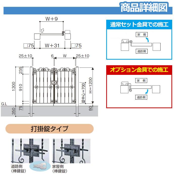 門扉　トラディシオン門扉　3型　片開き・門柱セット　シャローネシリーズ　BMC-3　門柱セット　YKKap　呼称：08-12(W800×H1200)　送料無料　片開きセット