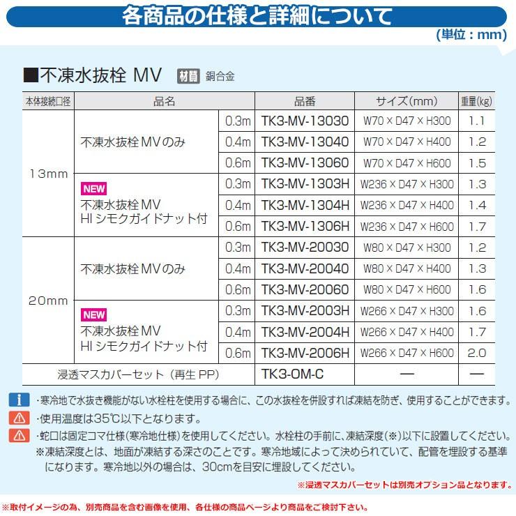 JWWA 日本水道協会適合 不凍水抜栓MV 接続口径20mm H300 オンリーワンクラブ TK3-MV-20030 【六角】 送料別