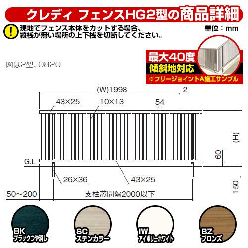 フェンス 囲い クレディフェンスHG2型 H1200(1220サイズ) 傾斜地共用フェンス本体のみ 四国化成 自由支柱 CHGF2-1220|sungarden-exterior|02