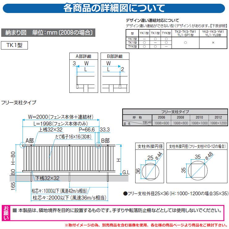 フェンス 目隠し 屋外 形材フェンス レジリア フリー支柱タイプ TK1型(たて細格子) H600 呼称：2006 小口キャップ(1組：4個入り)のみ 三協アルミ 本体別売｜sungarden-exterior｜04