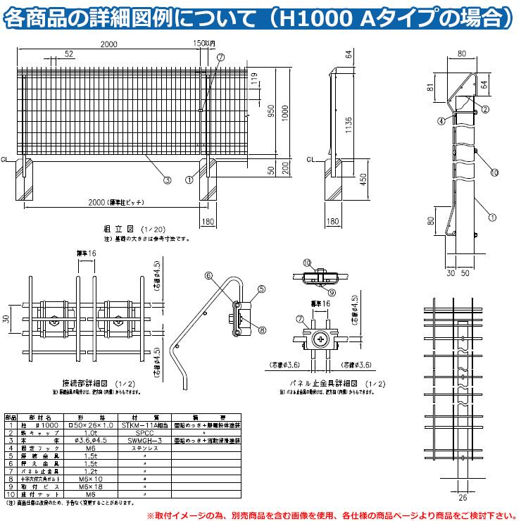 フェンス 屋外 囲い メッシュフェンスG10 H600 支柱(Bタイプ：ブロック
