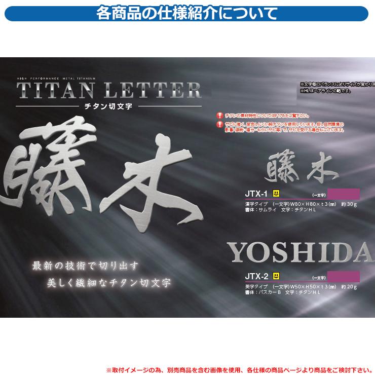 表札 おしゃれ チタン切文字 漢字＆英字タイプ JTX-5 文字：チタンHL