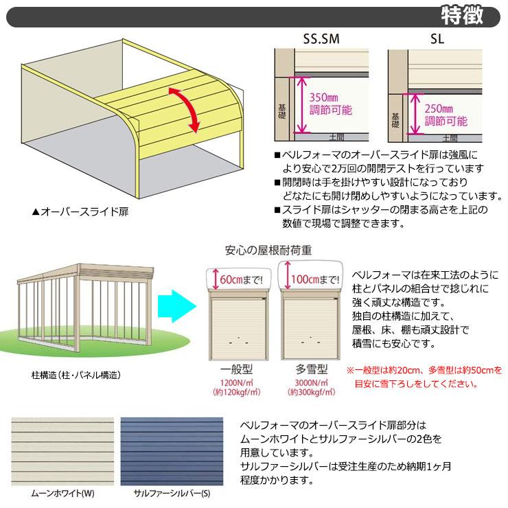 タクボ 物置 ベルフォーマ 車庫 ガレージ 倉庫 SL-Z9365 一般型 結露減少屋根 3連棟 間口x奥行x高さ(9252x6515x3250) オーバースライド扉 おしゃれ TAKUBO｜sungarden-exterior｜02