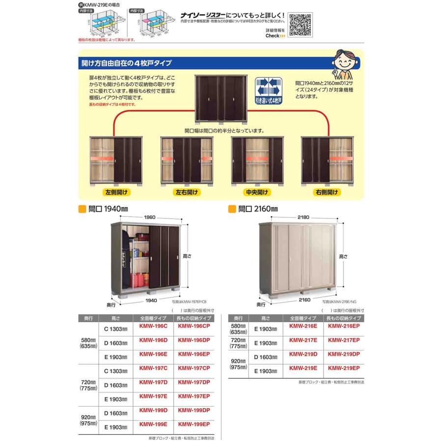 ナイソーシスター 二重構造収納庫 KMW-136C 全面棚タイプ 幅1320×奥行580×高さ1303 イナバ物置 物置 屋外 収納_6