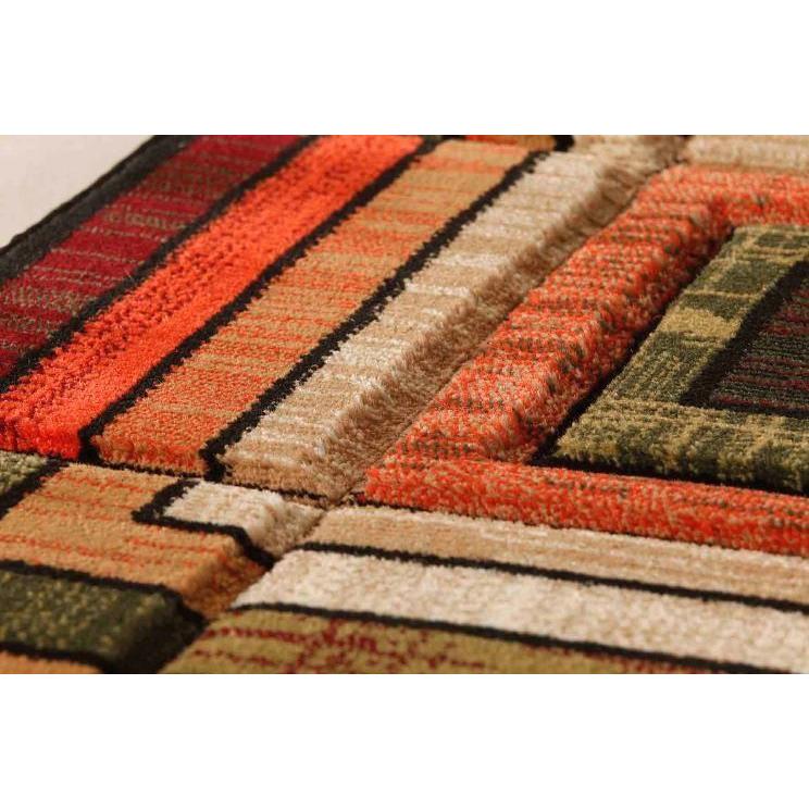 絨毯 トルコ製ラグ カービング入り 臨場感あふれるテラコッタ 160