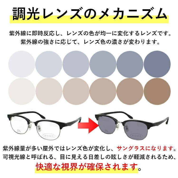 度付き 度なし 調光サングラス サーモントブロー ボストン 調光メガネ