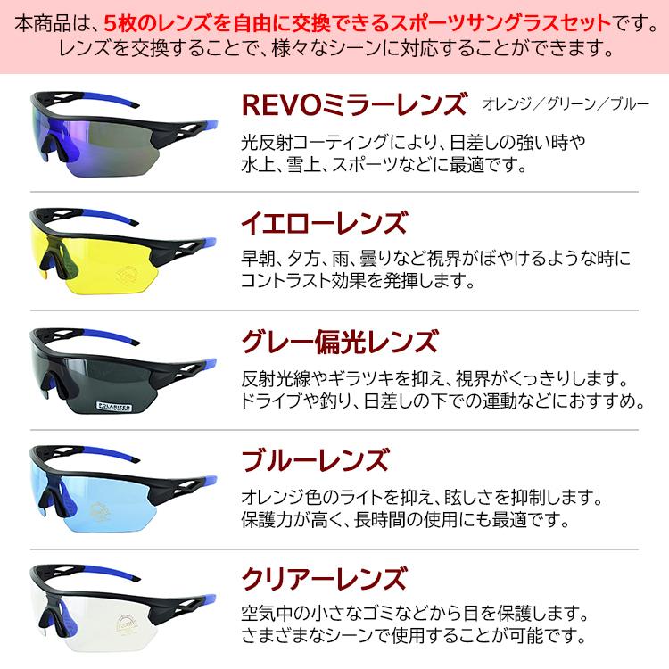 スポーツサングラス 偏光レンズ 含む 交換レンズ4枚セット メンズ