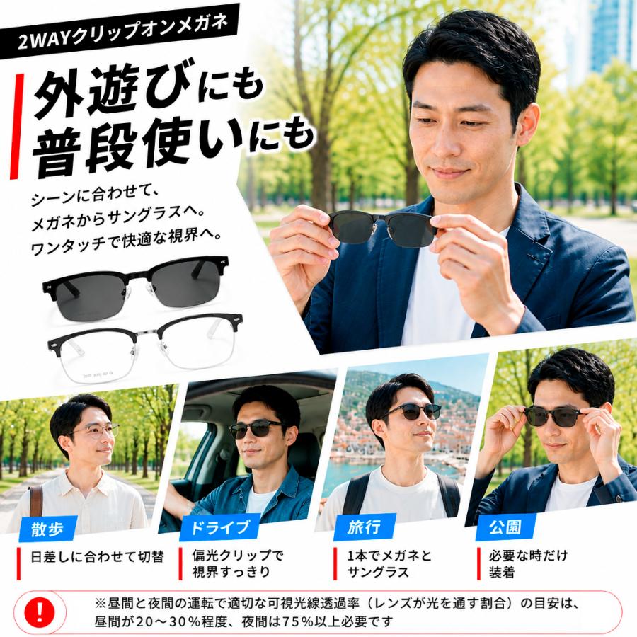 老眼鏡 遠近両用 遠近両用メガネ マグネットサングラス付き クリップ