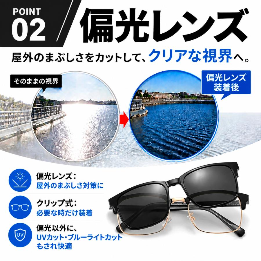 老眼鏡 遠近両用 遠近両用メガネ マグネットサングラス付き クリップ