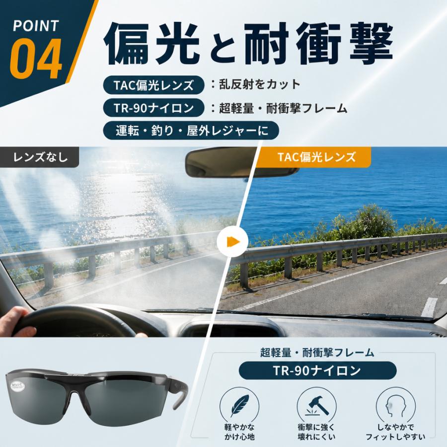 オーバーサングラス メガネの上から 跳ね上げ式 偏光 メンズ