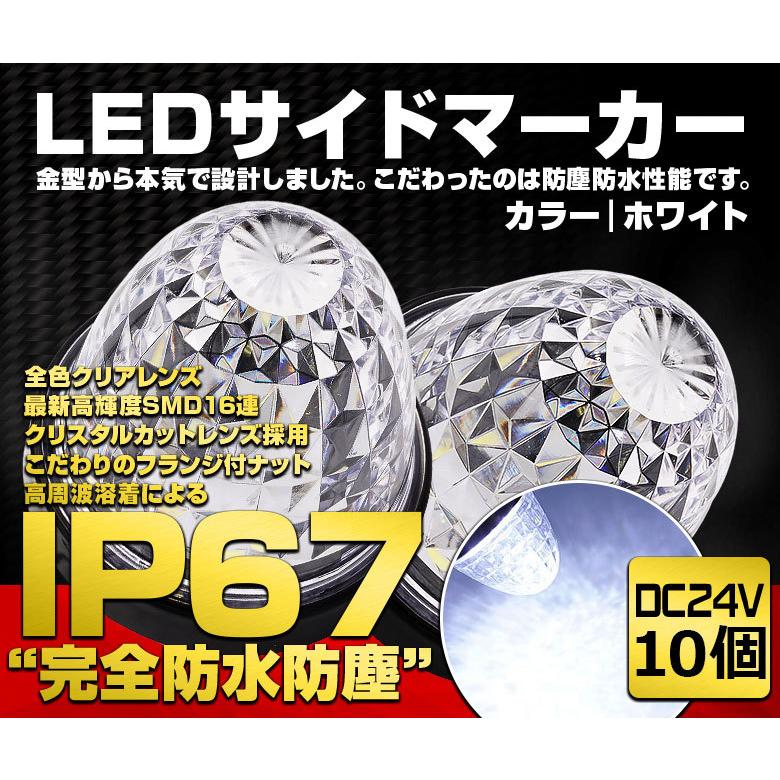 サイドマーカー マーカーランプ トラックマーカーLED 24V トラック IP67 完全防水 路肩灯 丸型  SMD 車幅灯 日野 日産 ホワイト 白 10個入
