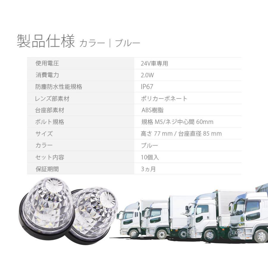 サイドマーカー マーカーランプ トラックマーカーLED 24V トラック IP67 完全防水 路肩灯 丸型  SMD 車幅灯 日野 日産 ブルー 青 10個入の画像