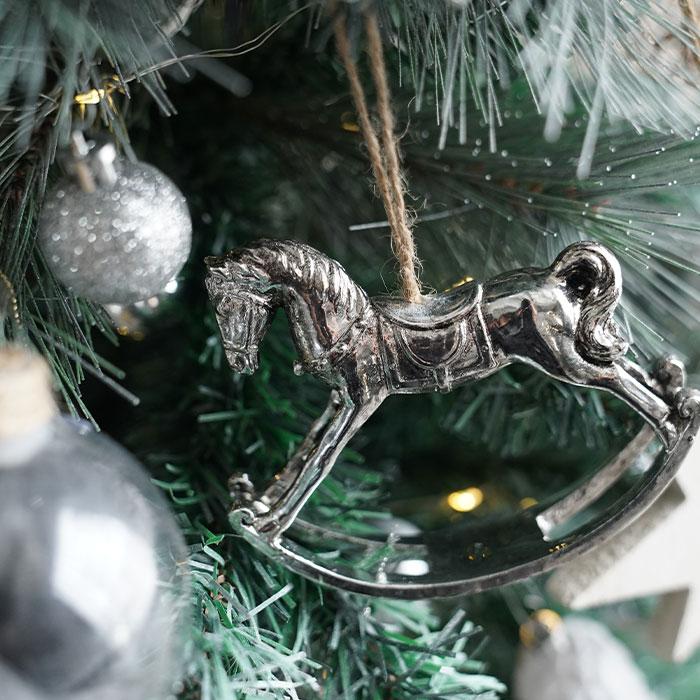 クリスマスツリー オーナメント 飾り 木馬のオーナメント シルバー