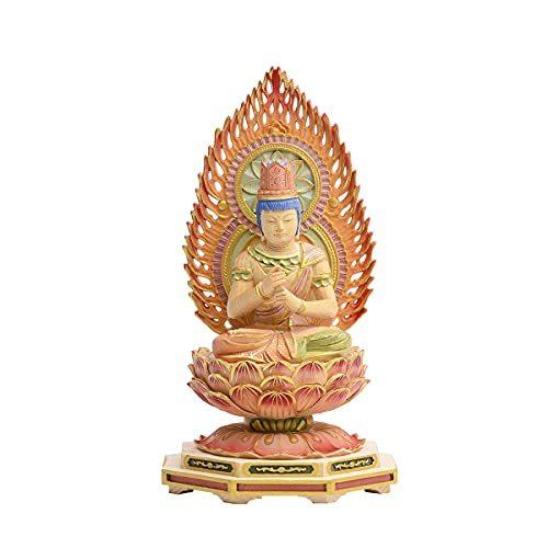 絶品】 繁樓藝雕 大日如来 仏像 真言宗 桧木製 八角台座 火炎光背 未