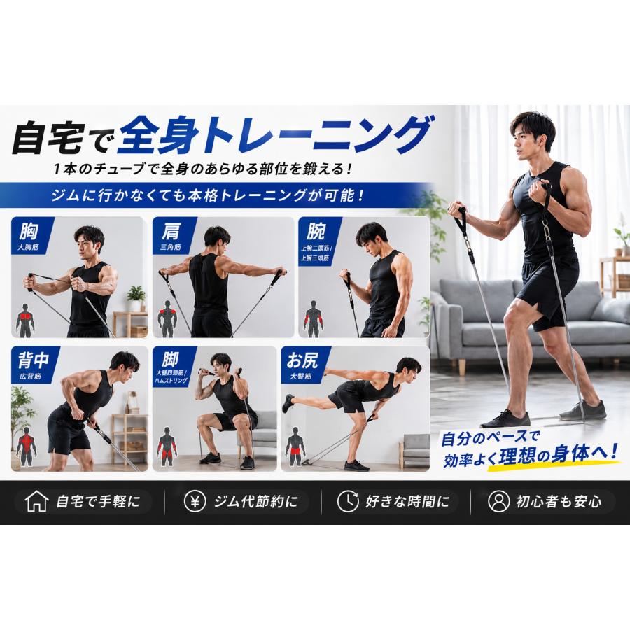 トレーニングチューブ 5本セット 筋トレチューブ レジスタンスバンド