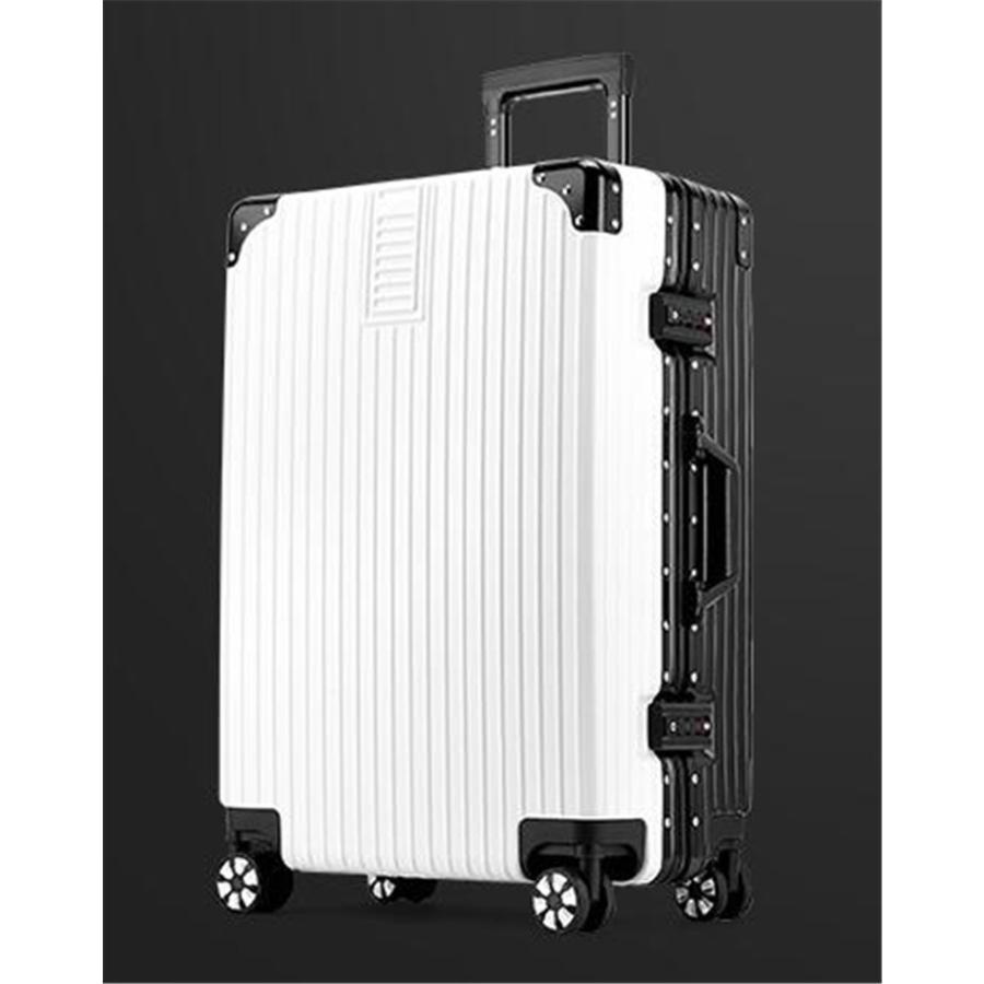 希少 限定品 スーツケース トランク 高い品質 荷物箱オール金属 高硬度磨耗抵抗 キャリーケース ブラック 29インチ ショック吸収  ユニバーサルホイール ホワイト