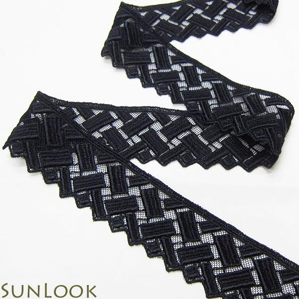 10cm単位販売 ゆうパケット可 巾約3.8cm 幾何学模様の高級チュールレース 黒 TB37 | 