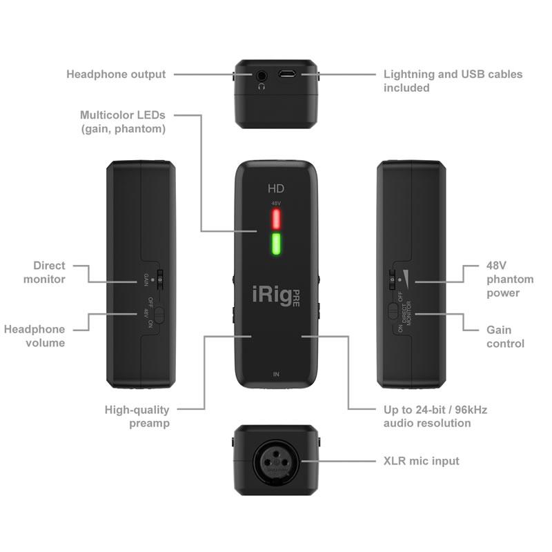 【美品】iRig Pre HD オーディオインターフェイス　iPhone対応 IK MULTIMEDIA IRIG PRE HD iOS用高品位マイクプリアンプ 安心の