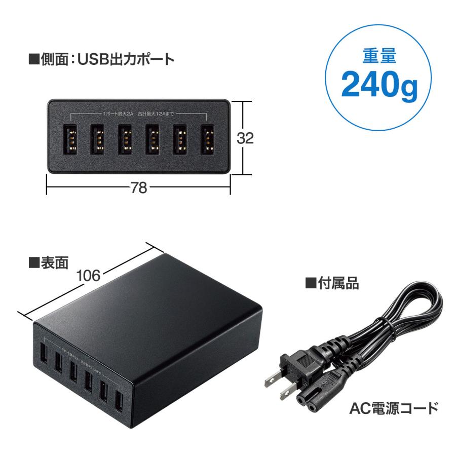 SANWA SUPPLY - 貨物輸送無料 サンワサプライ USB申し受ける器（6界面・足し加える12A・黒いこと）