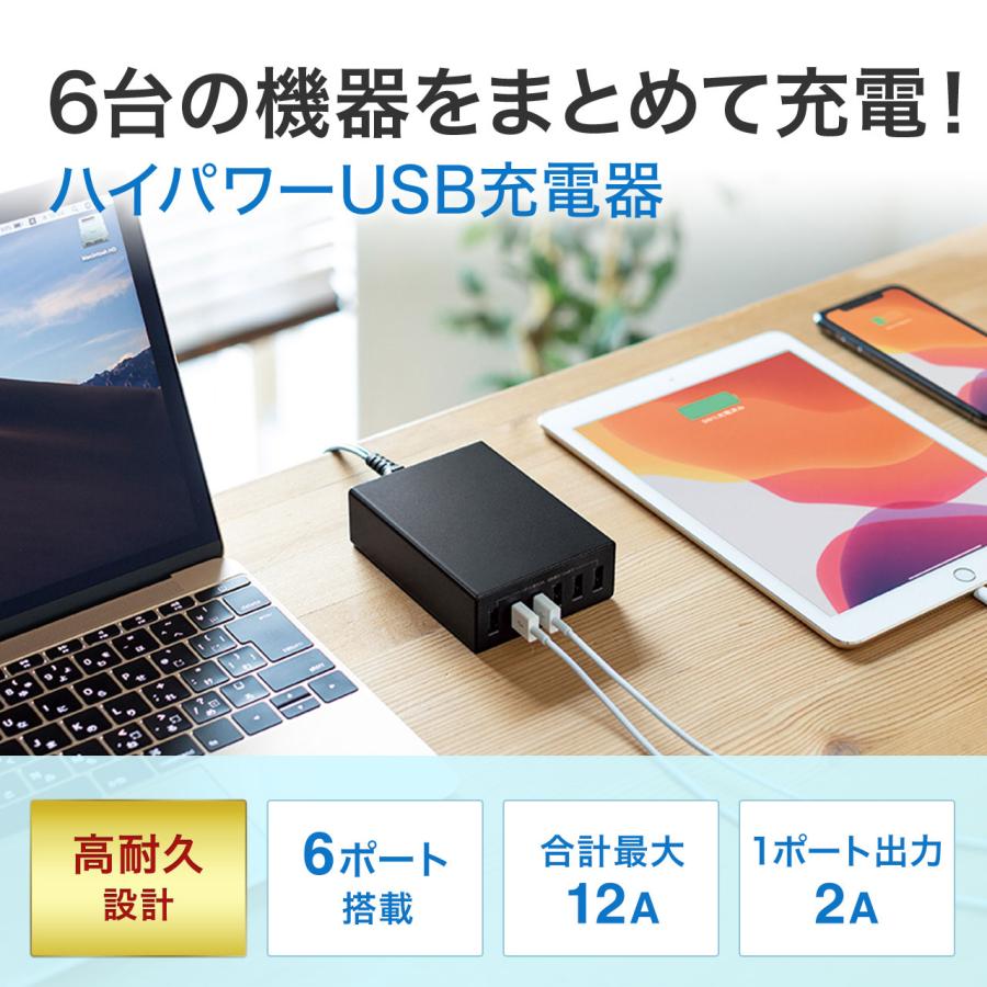 SANWA SUPPLY - 貨物輸送無料 サンワサプライ USB申し受ける器（6界面・足し加える12A・黒いこと）