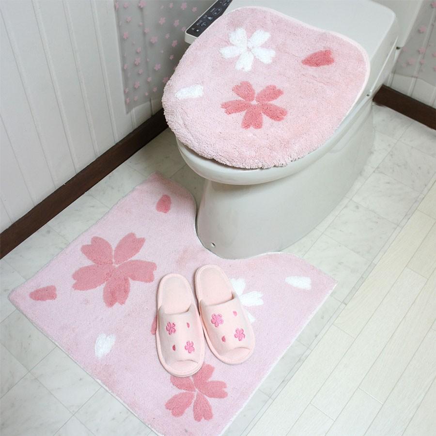 【サクラ】【おしゃれ】【かわいい】【桜】さくら トイレタリー 3点セット 桜色（洗浄・暖房用フタカバー 足元マット スリッパ）日本製