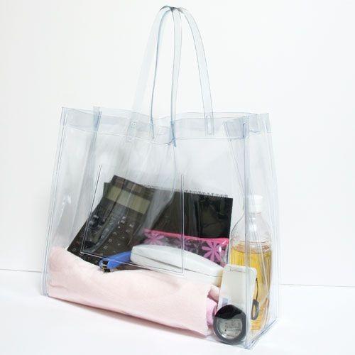 肩掛けOK】抗菌 ビニールバッグ Lサイズ 透明 【日本製】【防カビ