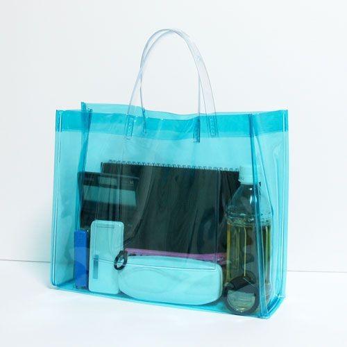 抗菌 ビニールバッグ Mサイズ ブルー【日本製】【防カビ】透明バッグ