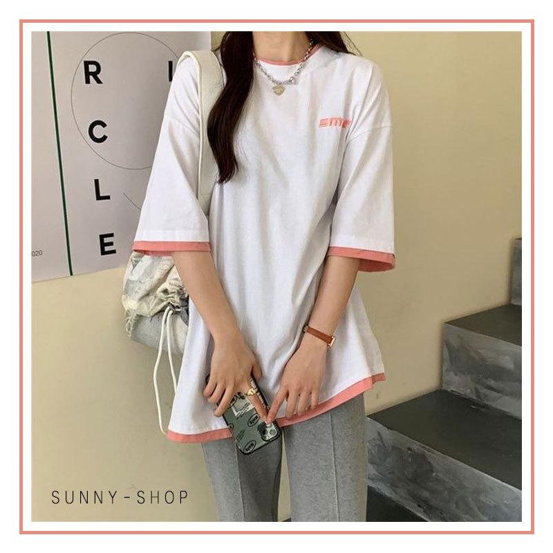 Tシャツ レディース 重ね着コーデ 半袖tシャツ 五分袖 プルオーバー 大きいサイズ ルームウエア ゆったり 春 夏 ブラック ホワイト ブルー M L Xl Sn Ts09 Sunny Sunny 通販 Yahoo ショッピング