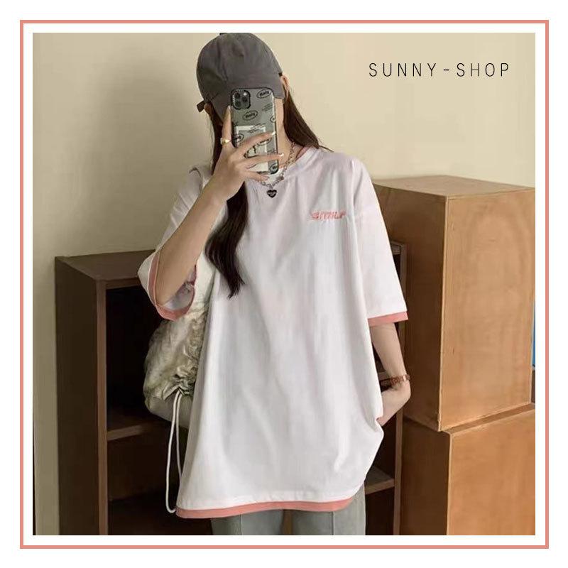 Tシャツ レディース 重ね着コーデ 半袖tシャツ 五分袖 プルオーバー 大きいサイズ ルームウエア ゆったり 春 夏 ブラック ホワイト ブルー M L Xl Sn Ts09 Sunny Sunny 通販 Yahoo ショッピング